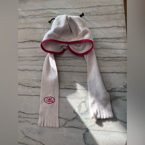 Kids Fleece Hat with Scarf - Cream and Red